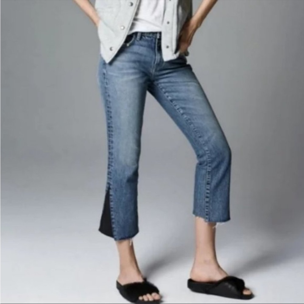 CurrentElliot sz 27 denim kick jeans w/insert light sky vintage uneven